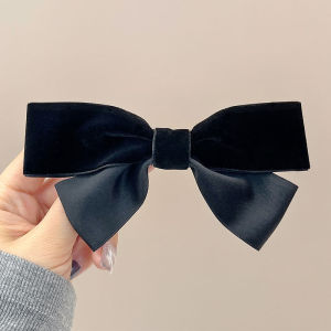 Velvet Large Black Bowknot Hair Clip Spring Clamp Retro Sweet Versatile Popular Internet Red Top Clip for Back of Head Hair Card
