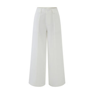 Femedu ลำลอง หลวม ผู้หญิง กางเกงขายาว สูง เอว ขากว้าง กางเกงขายาว สีขาว พรางหุ่น Drapey ความยาวพื้น โพลีเอสเตอร์ Blend