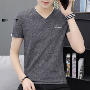 Playboy Summer Ice Silk Short Sleeve T-Shirt Mens V-Neck Half Sleeve Trendy Ice Sensation Top Youth Fashion Sportswear