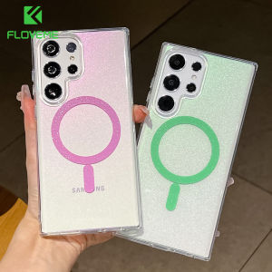 FLOVEME IMD Bling Glitter Clear Magsafe Phone Case For Samsung S23 S22 Ultra S23+ S22+ Plus Wireless Charging Colorful Transparent Hard PC All-inclusive Shockproof Back Cover For Samsung S23 S22