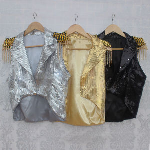 Sequined Spike Fringe Vest and Blazer Set