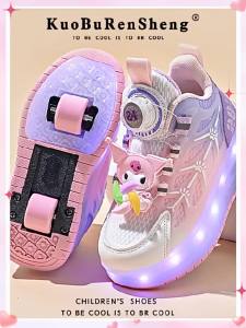 KUOBURENSHENG | Cartoon Style Double-Wheeled Roller Shoes With Ventilation Light Emitting Adjustable