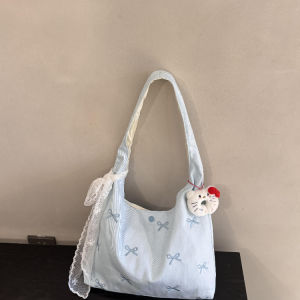 Korean Style Butterfly Knot Embroidered Canvas Tote Bag Womens Large Capacity Single Shoulder Commuter School Bag 2025 New