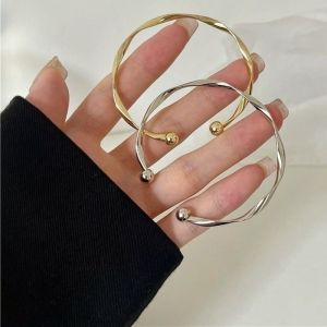 Simple Design Geometric Irregular Wave Twisted Cuff Bracelets Silver Gold Open Adjustable Bangle for Women Girl Jewelry