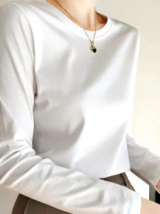 High Quality Pure Cotton Thin Long Sleeve Womens T-shirt Premium Feel Base Layer Shirt Dream Snow Brand Solid Color Commute Style