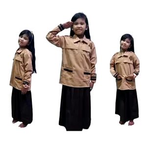 setelan seragam pramuka list (siaga) anak perempuan lengan panjang rok panjang sekolah SD pakaian seragam pramuka kelas 1-6