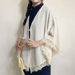 New Chinese Style Knitted Shawl for Cheongsam Outerwear 2024 Autumn Winter Retro Republic of China Style Short Open Cardigan Jacket for Girls