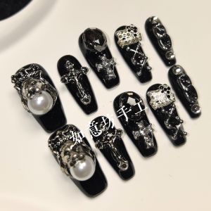 Original Handmade Dark Lioness Punk Sweet Cool Girl Nail Stickers Wearable False Nails Gothic Style Nail Art for Any Skin Type