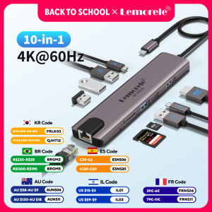 Lemorele | Lemorele 10 in 1 USB C HUB Type C Adapter HDMI 4K 60Hz PD 100W Docking Station RJ45 1000Mbps Ethernet SD/TF Slot for Mac Laptop
