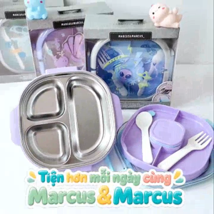 Hộp Đựng Thức Ăn Bằng Thép Không Gỉ Marcus & Marcus - Họa Tiết Xanh Ô-liu (2 Tầng)