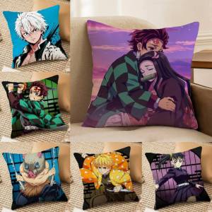 Bandai | Demon Slayer Shinazugawa Sanemi Anime Plush Pillow Cover Soft Short Plush Cushion Cover For Sofa Bedroom Home Decor Gift