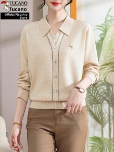 TUCANO | Knitted Long Sleeve Turn-down Collar Mid-aged Womens Top