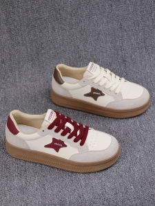 Red Yili Womens Casual Shoes Soft Bottom Leather Sports Sneakers Versatile White Shoes Spring 2025 Fashion Comfortable Flats