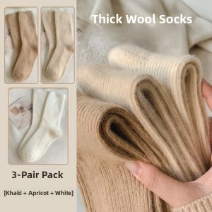 JINGCHI | Womens Woolen Socks Thickened Winter Warm Mid-calf Fleece Lined Long Tube Socks Comfortable Breathable Cotton Polyester Blend