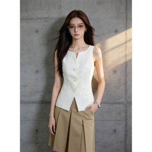 PIAOYA | Simple V-Neck Button Sleeveless Vest Women Office Casual