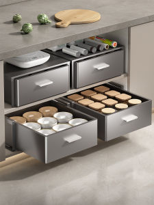 Kitchen Drawer Spice Rack Sink Storage Shelf Pull out Cabinet Organizer Metal No Drilling Required Two Layers Bowl Plate