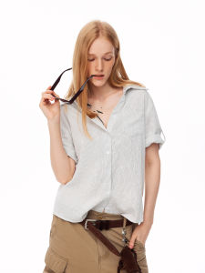 Striped Notch Collar Short Sleeve Shirt