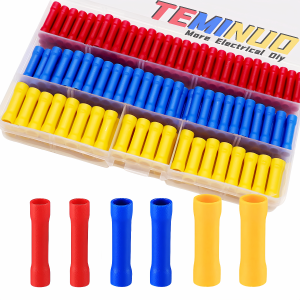 60/80/160pcs butt splice connectors kit，22-10AWG fully insulated PVC electrical wire crimp connectors