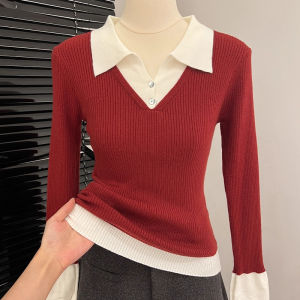 chaqi | Layered Knitted Shirt Women Innerwear Long Sleeve Flared Sweater