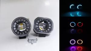 KEVANLY | 1PCS Motorcycle LED Lens Spotlight Super Bright Dual Color High Low Beam With RGB Aperture Strobe Light Auxiliary Headlight
