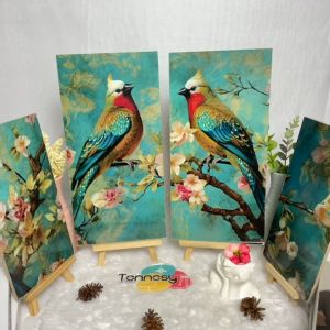 TNESSEY Hiasan Dinding Aesthetic 1 Set Animal Artistic Vintage Flower Green 4 Panel Wall Decor Rumah
