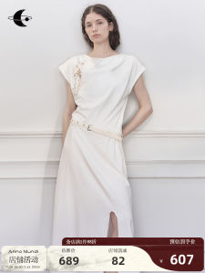 Elegant White Long Dress Heavy Embroidery French Collar Skirt Commute High Waist Cotton Blend A-Line Summer Basic Style