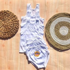 3 Pcs Kaos Dalam dan 3 Pcs Celana Dalam usia 3-18 Bulan Putih Polos