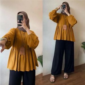 Rania Top Blouse Size S M L XL XXL / Blouse Bahan Crinkle / Atasan Wanita Blouse Kemeja Wanita Jumbo / Blouse Wanita Terbaru / Atasan Kemeja Kekinian