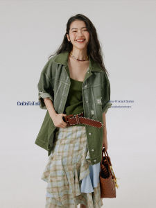 Colorful Cotton Workwear Style Jacket Large Size Fat MM Top DADATATA Crystal Label Commute Loose Fit Long Sleeve Coat