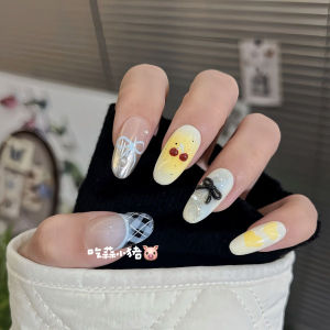 Handmade Cherry Patterned Butterfly Knot Nail Tips Cute Colorful Girls Atmosphere Wearable Nails Self Adhesive Nail Tips