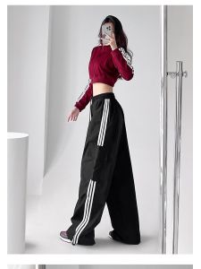 American Style Casual Sports Pants Spring Summer Loose Slimming Workwear High Waist Wide Leg Trendy High Waist Long Pants