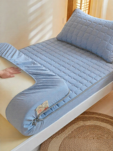 HAOMIAN | Washed Cotton Padded Fitted Sheet Mattress Protector Single
