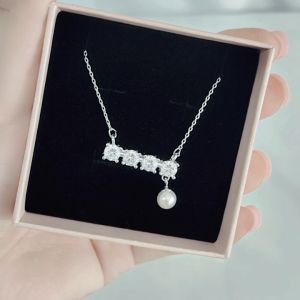 SO SEOUL Everleigh Solitaire Dangle White Pearl Diamond Simulant Cubic Zirconia Fixed Chain Necklace