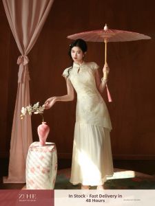 Traditional Lace Hollow-out Fake Two-piece Dress Summer