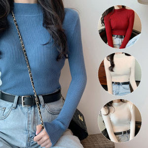 Korean Style Long Sleeve Half Turtleneck Knitted Bottoming Shirt Pullover Sweater