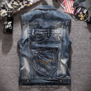 Spring and Autumn Motorcycle Mens Denim Vest New Arrival Trendy Silm European and American plus Oversized Waistcoat Harley Sleeveless Outwear
