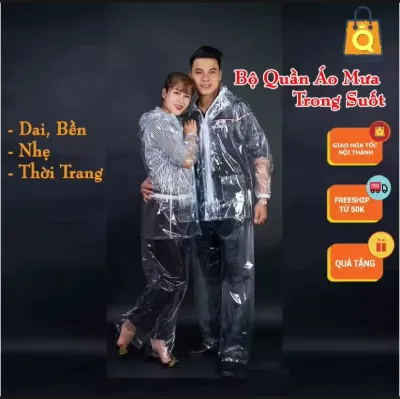 Bộ Quần Áo Đi Mưa Trong Suốt Chất Liệu Nilong