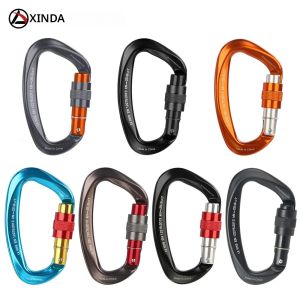 XINDA Rock Climbing Carabiner 25KN D-Shape สกรู Gates ล็อค อลูมิเนียม Mountaineer อุปกรณ์กลางแจ้ง