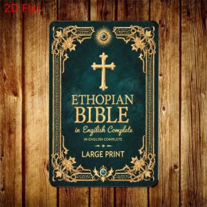 CIFbuy | Ethiopian Bible Large Print Edition &ndash Gold Embroidered Cover with Blue Gemstone Cross Floral Design Holy Scripture