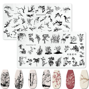 Plum Blossom Leaves Flower Stripe Design Stamping Plates Abstract Lady Face Nail Stamp Templates Leaf Floral Printing Stencil