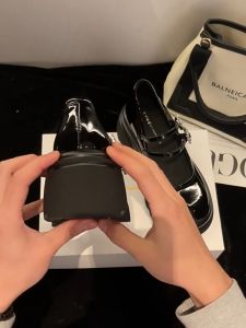 ECCO/2024 summer  Mary Jane small leather shoes women round head shallow double buckle rhimestone patent leather thick bottom shoes