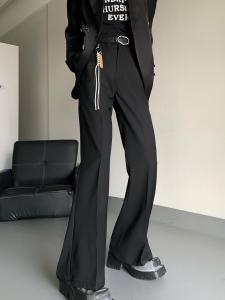 Black Micro Flared Suit Pants for Men Drapey Loose Slimming Wide Leg Westwear Casual Youthful Polyester Viscose Blend