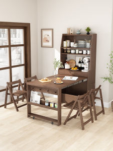 Foldable Solid Wood Dining Table Home Use Compact Expandable Invisible Dinner Table Integrated Multi-functional Side Cabinet Variable Table