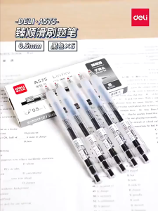 Hộp 5 bút gel nước Deli A575 / Bút bấm Deli 575 ngòi 0.5mm có ruột S206 thay thế