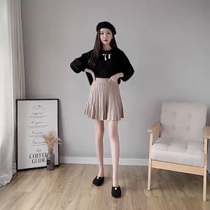 ผ่าตัดกระโปรงสั้นไหมพรมนิ่มทรง A แฟชั่นเกาหลี 2023 เอวสูง ของ Korea Style