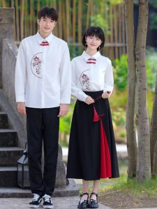 High School Student Chinese Style Retro Han Elements Class Uniform Set Middle School Chorus Poetry Recitation Performance Stage Clothes New Years Day