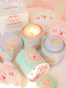 Long-Lasting Atmosphere Bellflower Rabbit Aromatherapy Candle Forest System Gift Box for Girls Home Decor Cup Shaped Metal Shell