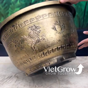 Chậu Nhựa Giả Đồng Song Long Tranh Châu Kích Thước Miệng x Cao x Đáy: 59 x 32 x 36cm 51 Lít