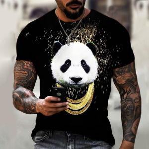 Fashionable 3D Digital Printed Panda Design Mens Summer Shirt crewneck short sleeves for Casual Leisure