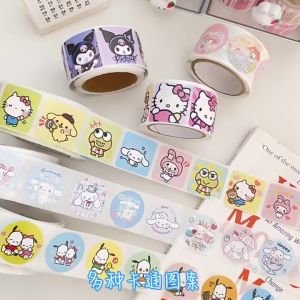 Sticker Roll Label Isi 500pcs Motif Kartun Sanrio Untuk Tempel Box Packaging Journal Mainan Anak - mimimoist